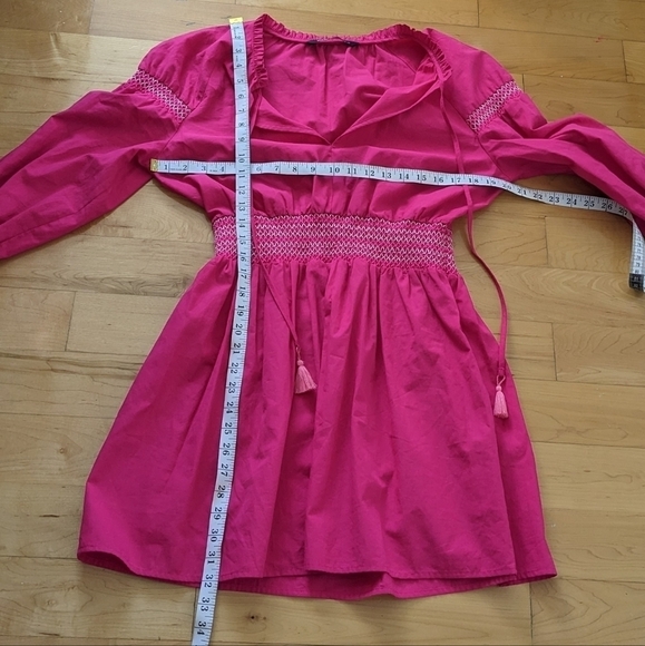 Zara Fuchsia Smocked Poplin Dress pink embroidery boho dress size Large @G - Picture 2 of 7